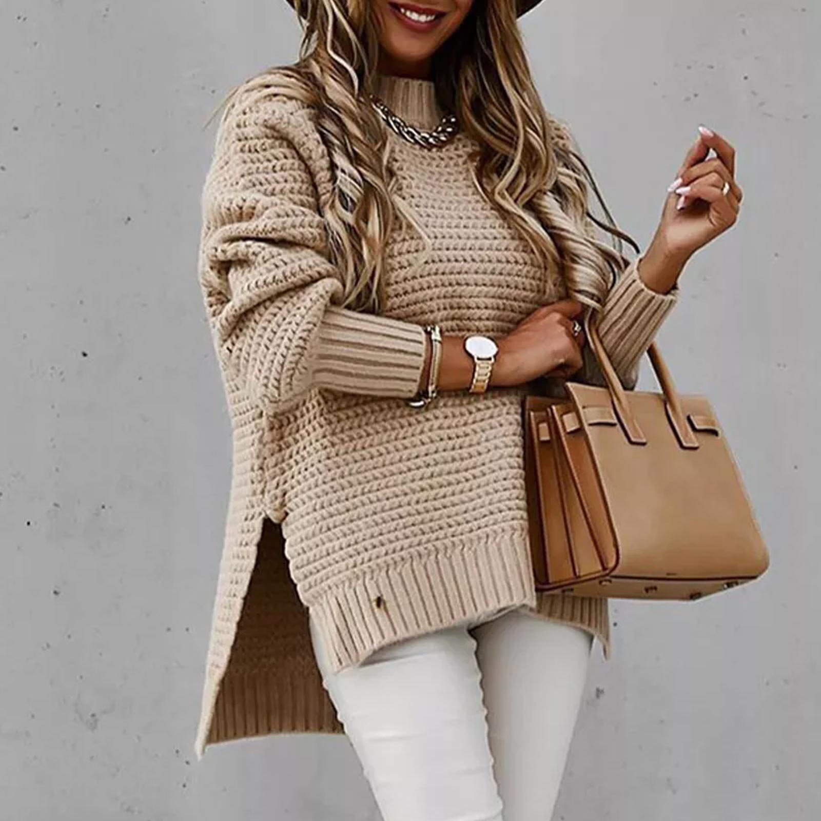 Women's round-neck button-up knitted sweater