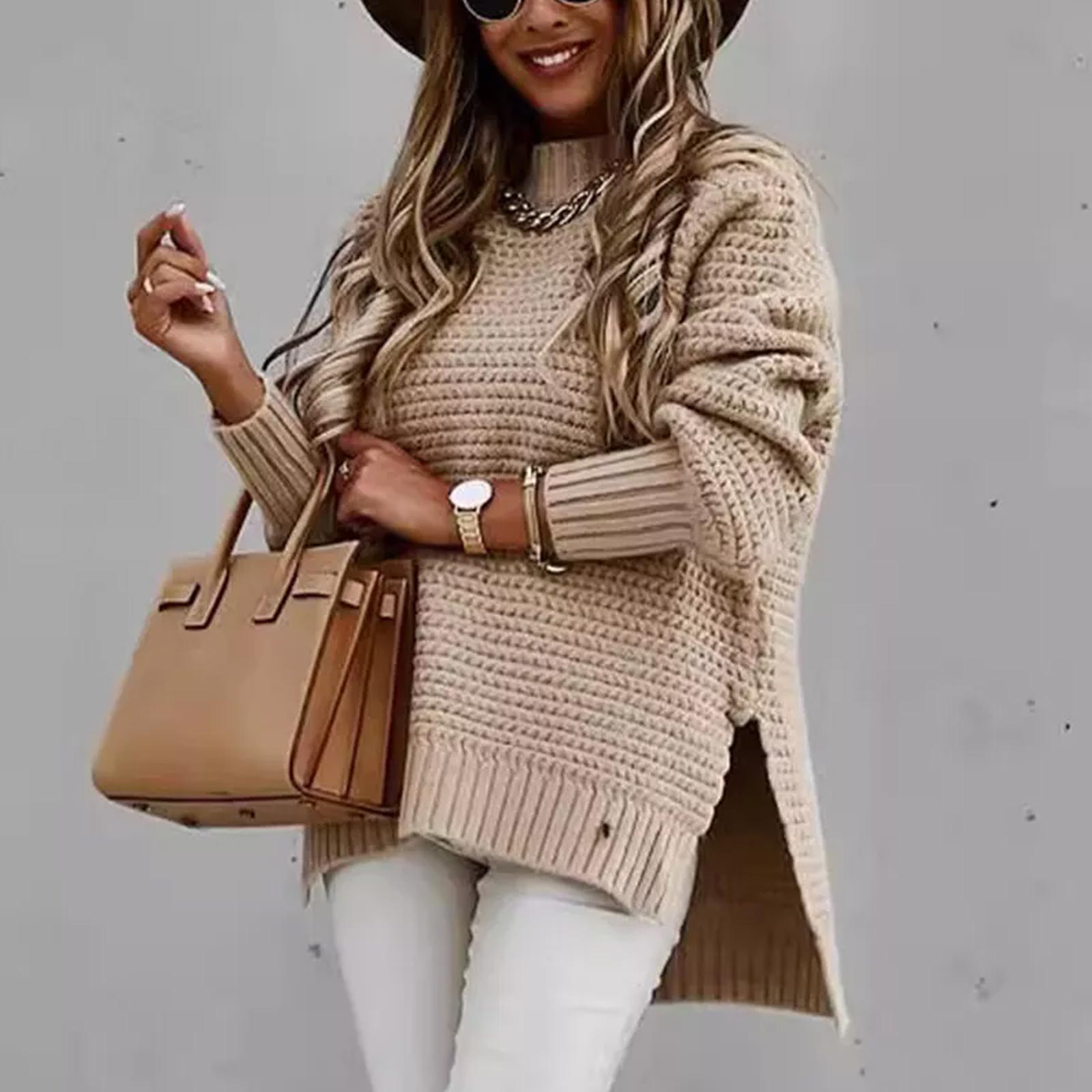 Women's round-neck button-up knitted sweater