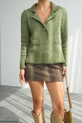 Light Green Collar Button Knit Cardigan