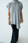Sleeveless Knit Jumper with Matching Scarf - Light Grey