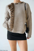 Leopard Tie Detail Soft Knit Jumper - Light Mink