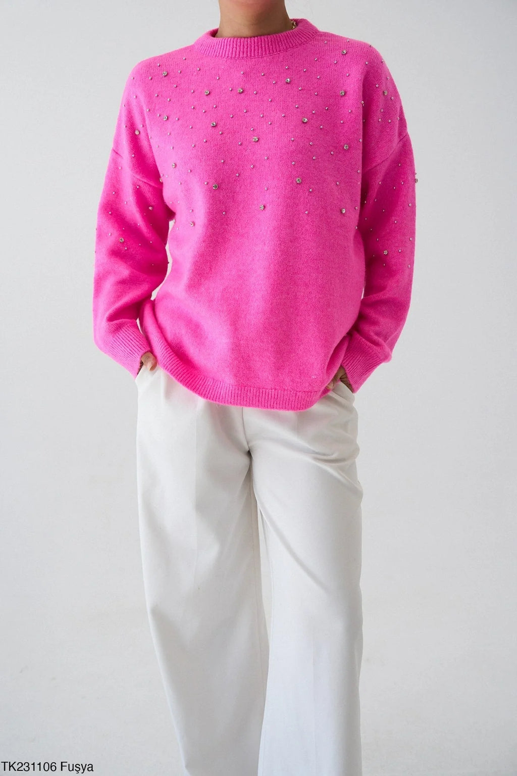 Embellished Soft Knit Jumper - Fuchsia